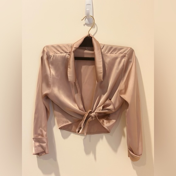 Pink Satin Tie Front Crop Top XS New - Picture 4 of 6